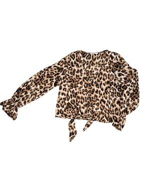 Newbury Kustom Womens Cropped Semi Sheer Animal Print Blouse-Size Small-GUC